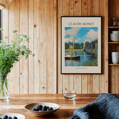 Monet The Bridge at Argenteuil Seine River Landscape Art Print Poster featuring vibrant colors and nature scene.