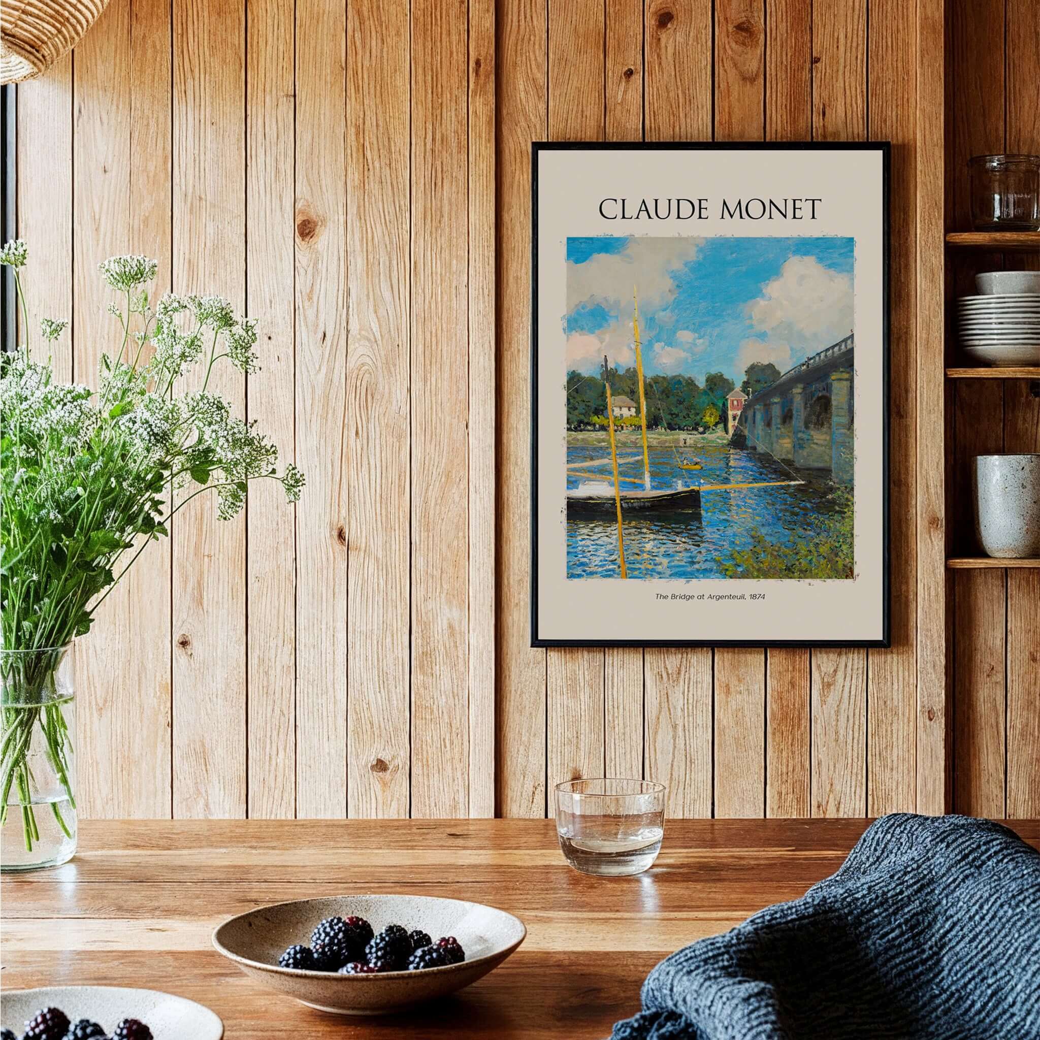 Monet The Bridge at Argenteuil Seine River Landscape Art Print Poster featuring vibrant colors and nature scene.