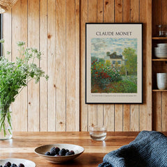 Monet Artists Garden Argenteuil Dahlias Floral Impressionist Poster Art Print displayed in a home setting.