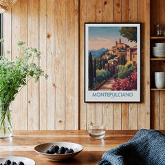 Montepulciano Italy Canvas Print | Italian Sunset Landscape Poster displayed in a cozy kitchen setting.