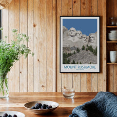 Mount Rushmore Poster | Black Hills National Memorial Canvas Print South Dakota displayed in a rustic home setting.