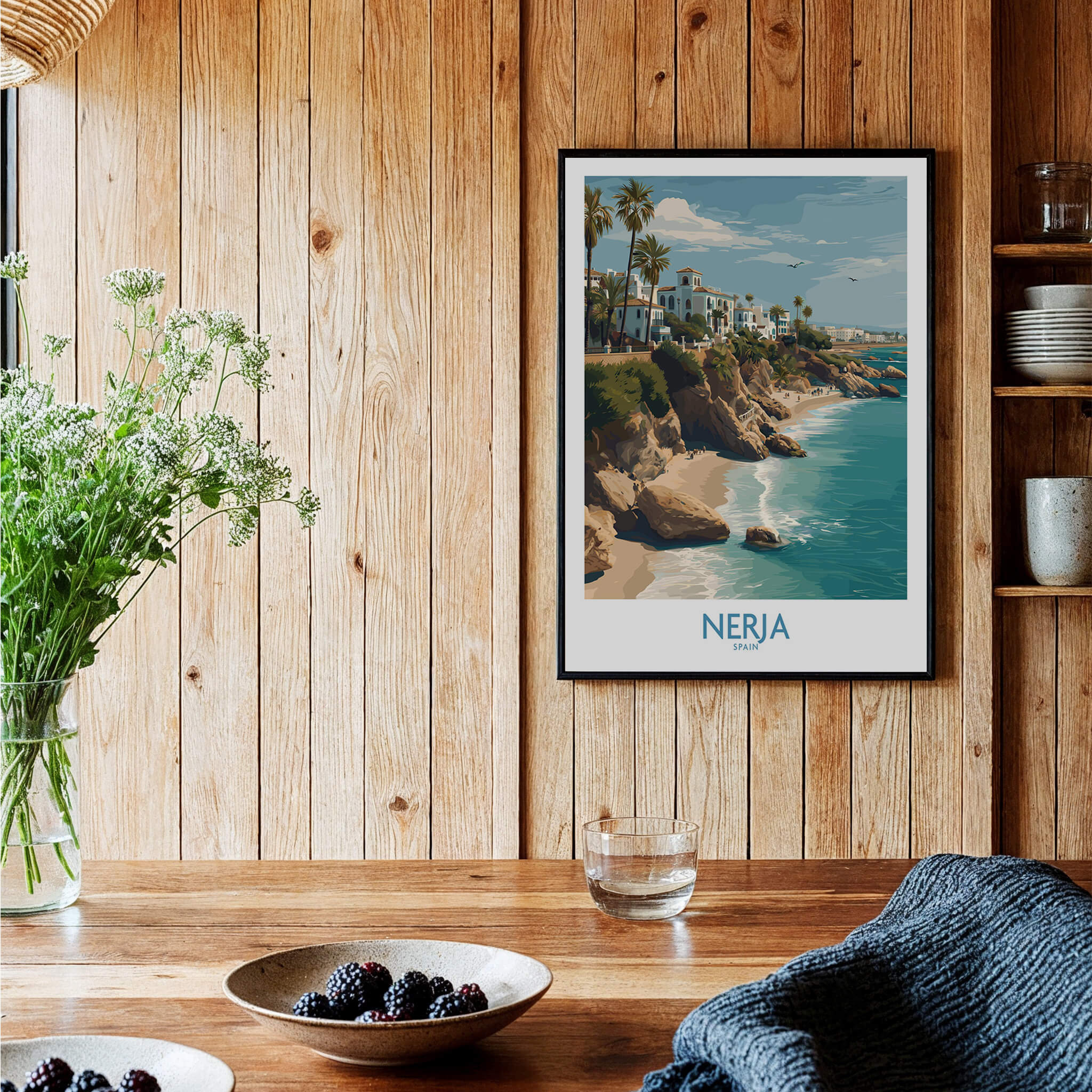 Nerja Spain Poster | Spanish Village Canvas Print showcasing stunning coastal views and traditional architecture.