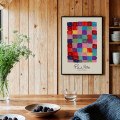 Paul Klee L univers De Klee Colorful Squares Abstract Grid Poster Art Print displayed in a home setting.