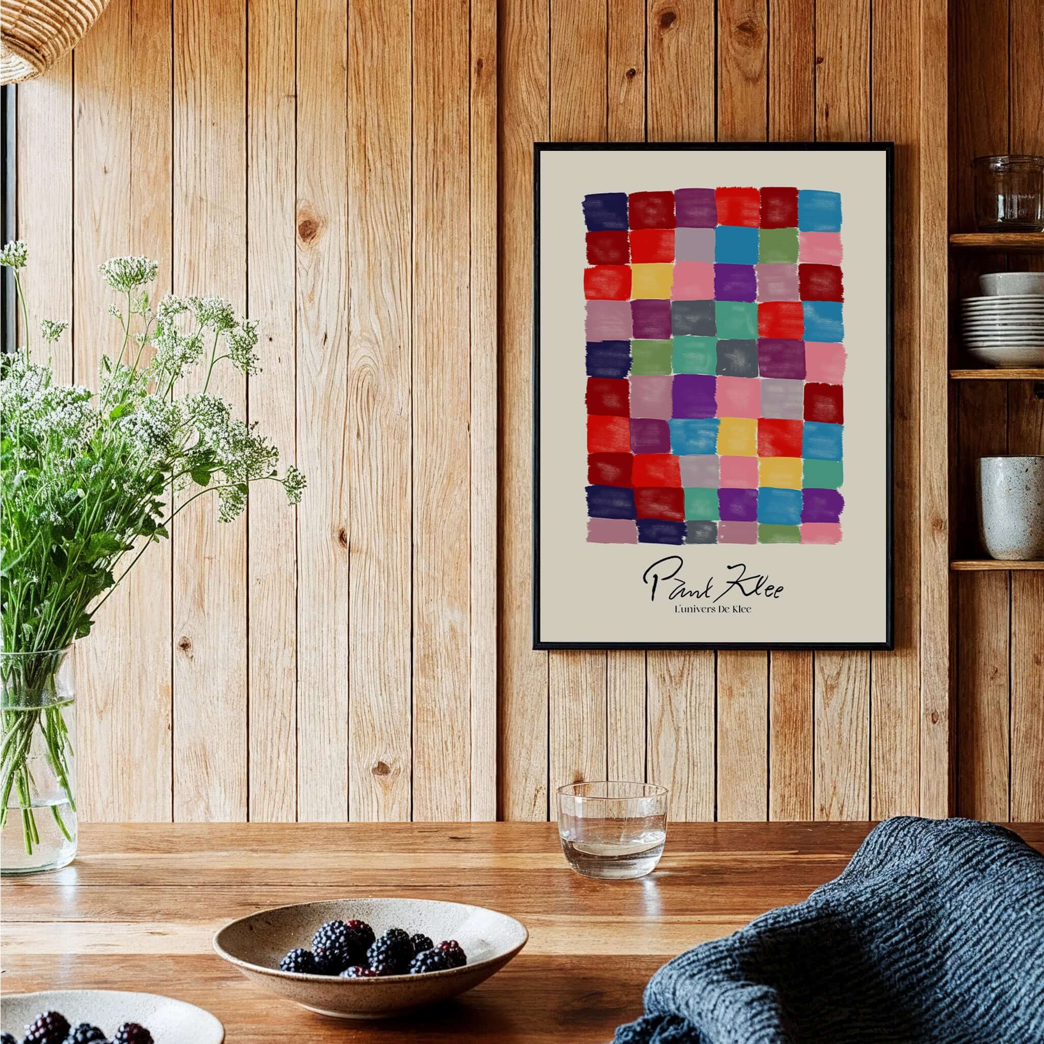 Paul Klee L univers De Klee Colorful Squares Abstract Grid Poster Art Print displayed in a home setting.