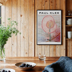 Paul Klee Blossoming Abstract Floral Modern Poster Art Print Decor displayed in a cozy interior with wooden walls.