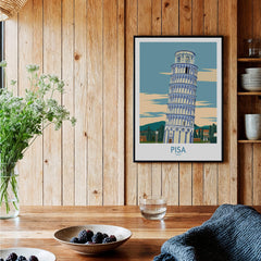 Pisa Wall Art Print | Italy Travel Poster featuring the iconic leaning tower in a cozy home setting.