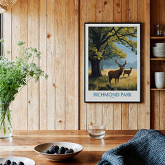 Richmond Park art print with deer in a modern wood kitchen setting