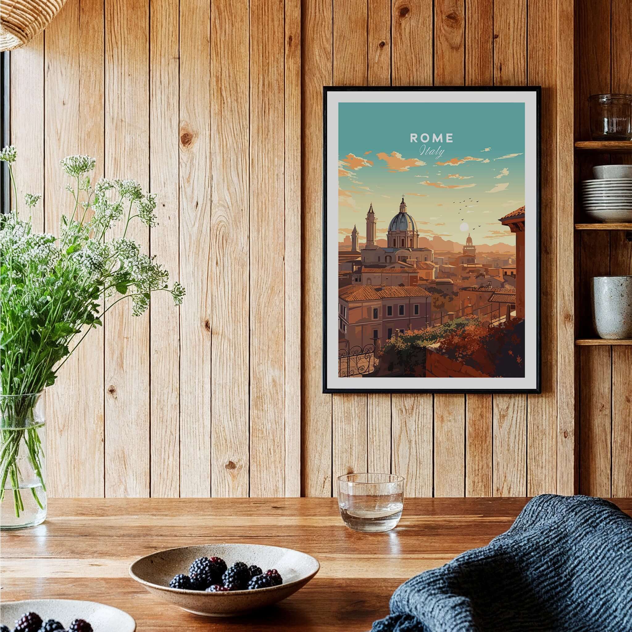 Rome Print featuring a charming cityscape of Rome, perfect for home decor and travel memories.