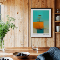 Rothko Inspired Abstract Turquoise Orange Art Print | Minimalist Wall Decor showcased in a stylish interior setting.