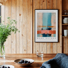 Rothko Inspired Abstract Pastel Color Art Print | Minimalist Vertical Blocks Poster displayed in a cozy interior with wooden accents.