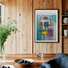 Rothko Style Floating Blocks Painting Print | Modern Abstract Canvas Wall Decor displayed in a stylish kitchen setting.