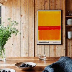 Mark Rothko No 5 No 22 Abstract Expressionist Print Red Orange Yellow Poster Wall Art displayed in cozy interior.