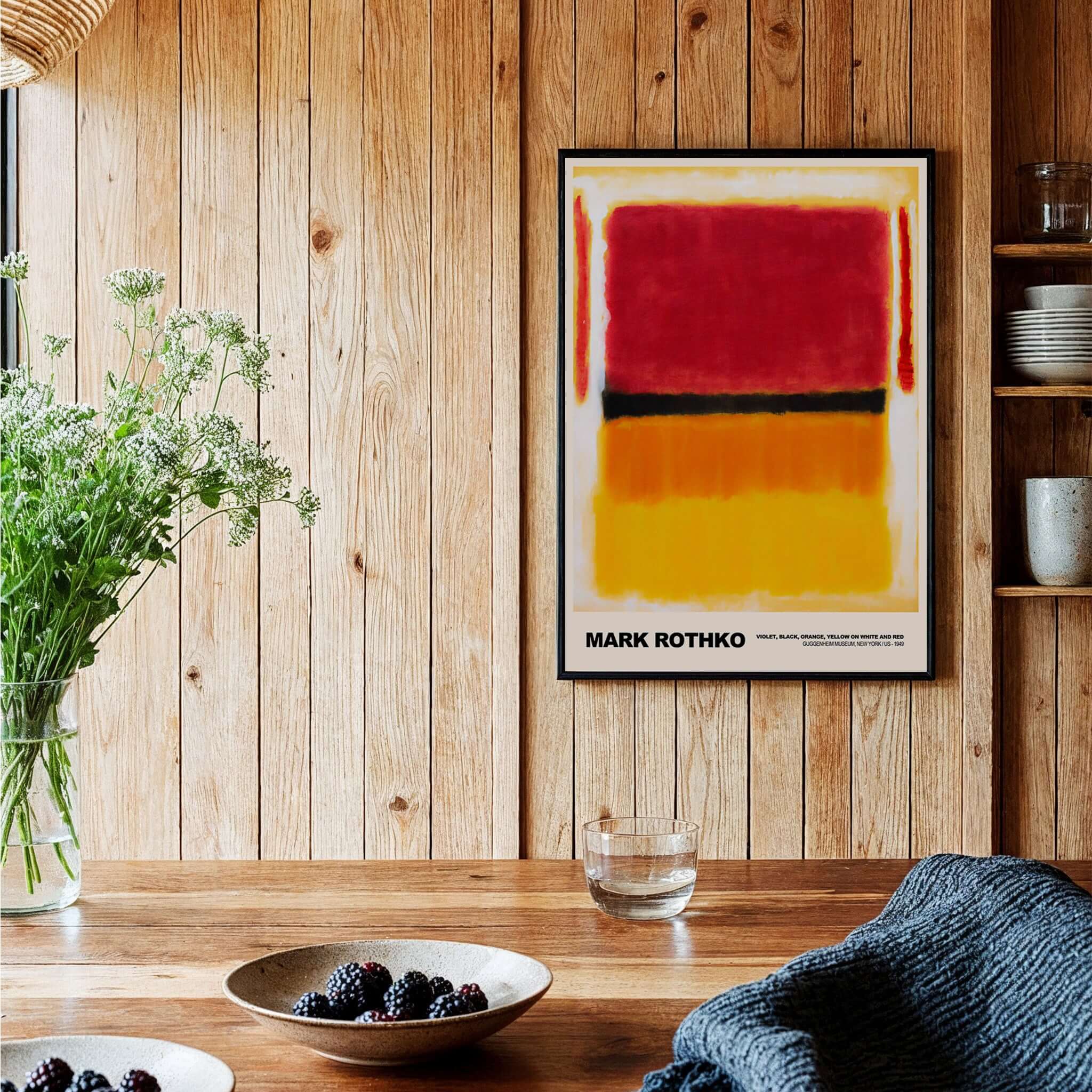 Mark Rothko Violet Black Orange Yellow 1949 Abstract Art Print Color Field Poster Guggenheim in a cozy interior setting.