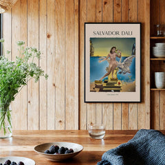 Salvador Dali Leda Atomica 1949 Surrealist Mythology Art Print Swan Poster Nuclear Mysticism displayed in a cozy interior.