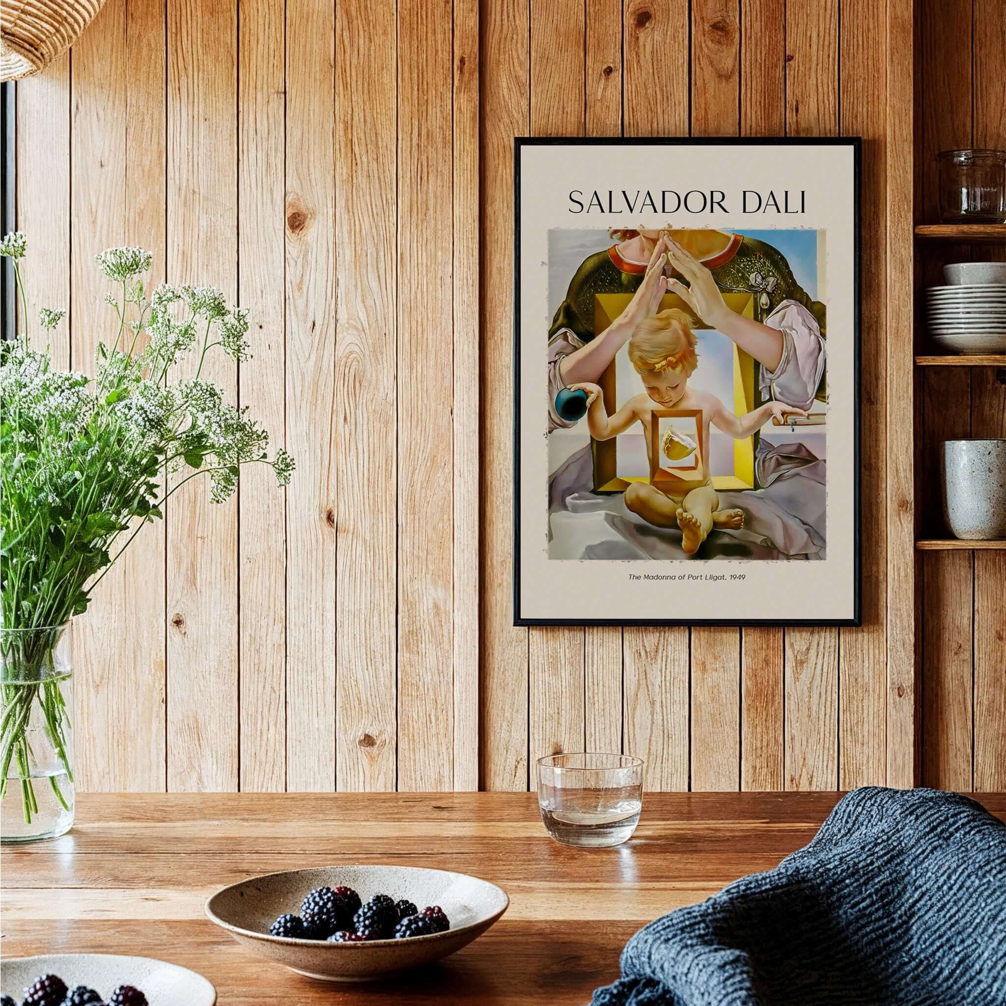 Salvador Dali Madonna Port Lligat 1949 Surrealist Religious Art Print Poster Gala on wooden wall
