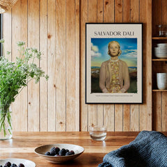 Salvador Dali Portrait Madame Winston Churchill Guest 1958 Surrealist Society Print Poster on wooden wall.