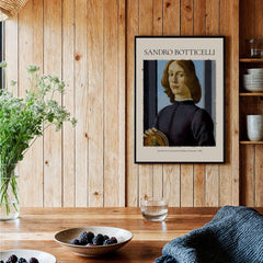 Botticelli Portrait of a Young Man Roundel 1480 Art Print Renaissance Florentine Poster in a stylish interior setting.