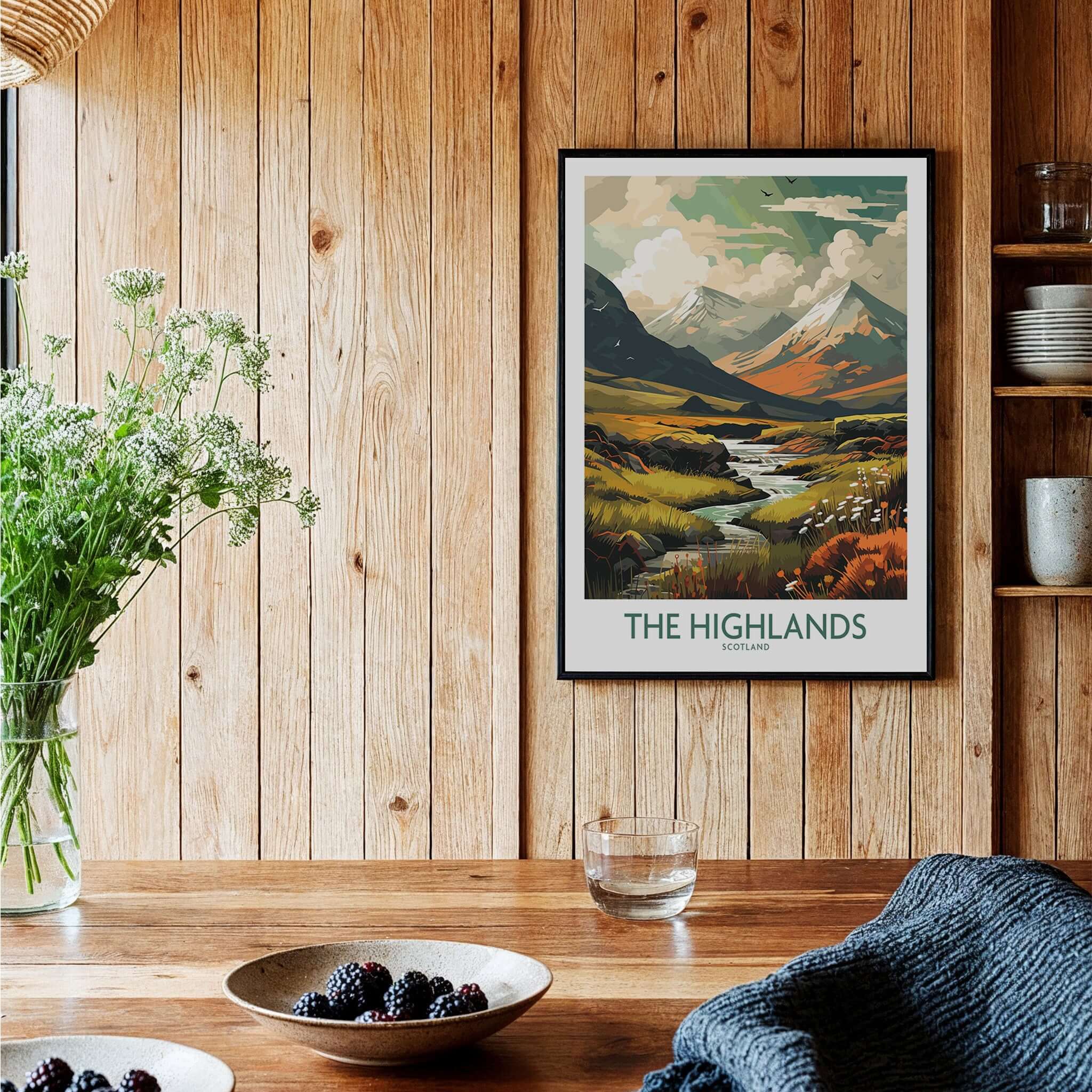 Scottish Highlands Art Print | Modern Style featuring vibrant hues and traditional elements in a cozy home setting.