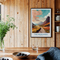 The Highlands Scotland Wall Art featuring a stunning scenic landscape with vibrant colors and intricate details.