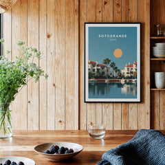 Sotogrande Spain Travel Poster | Luxury Marina & Boats Wall Art Print showcasing elegant marina and tranquil reflections.
