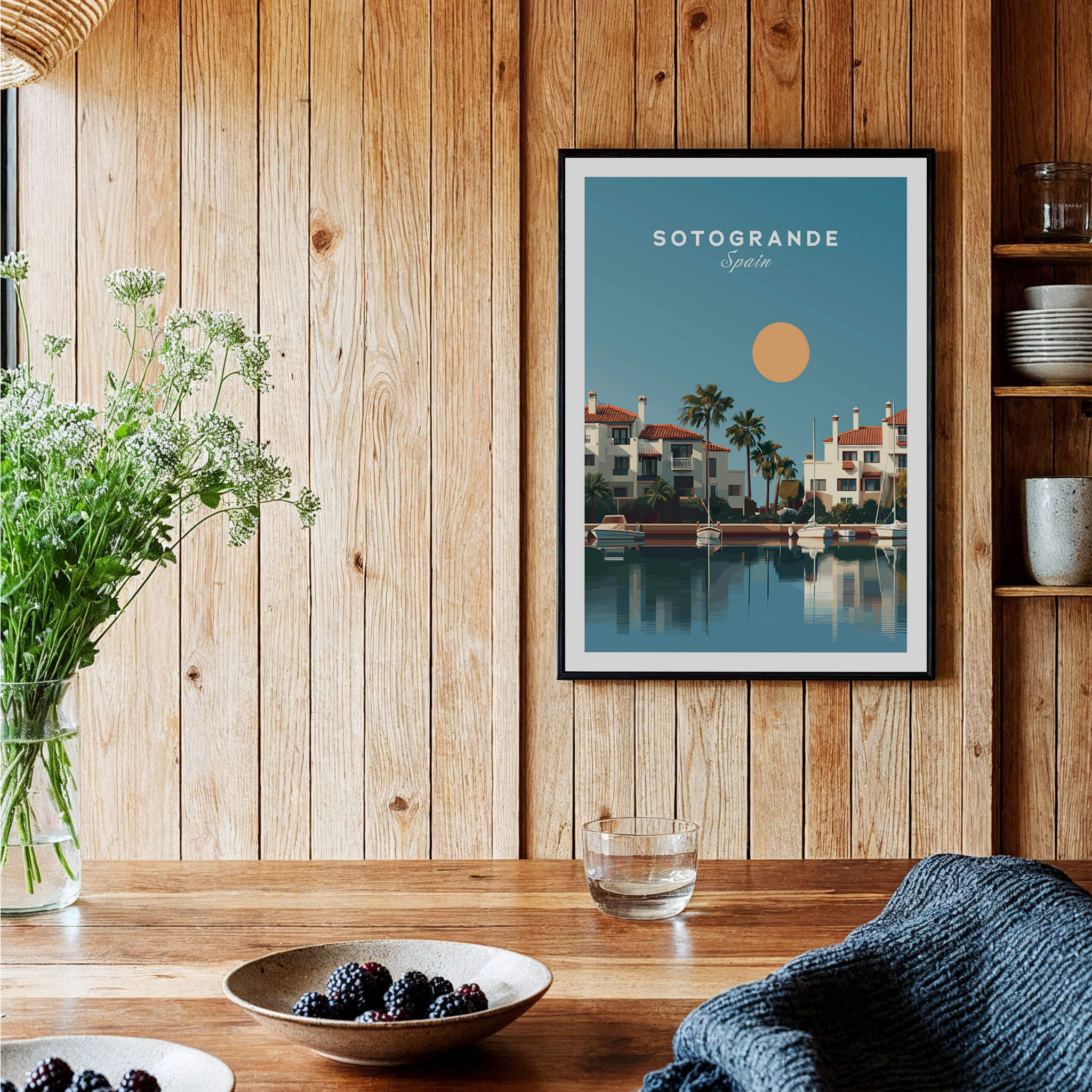 Sotogrande Spain Travel Poster | Luxury Marina & Boats Wall Art Print showcasing elegant marina and tranquil reflections.