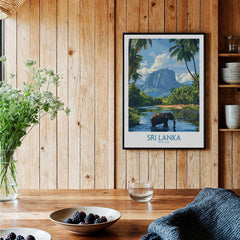 Sri Lanka Tropical Scene Wall Art - Elephant Print, Island Paradise Decor in a cozy home setting.