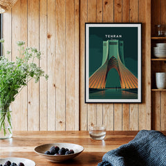 Tehran Iran Travel Poster | Azadi Tower Landmark Wall Art Print showcasing Azadi Tower in a stylish interior setting.