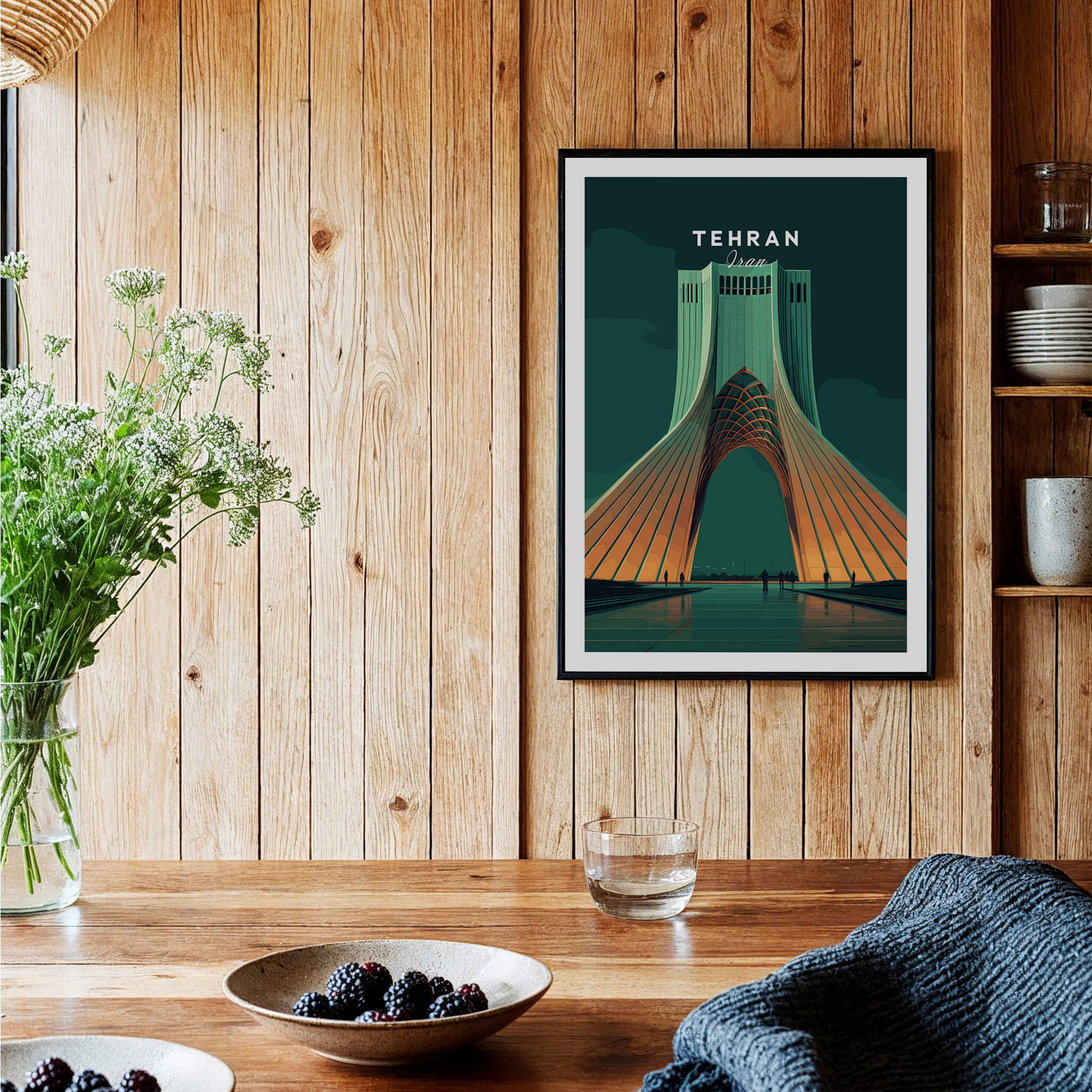 Tehran Iran Travel Poster | Azadi Tower Landmark Wall Art Print showcasing Azadi Tower in a stylish interior setting.