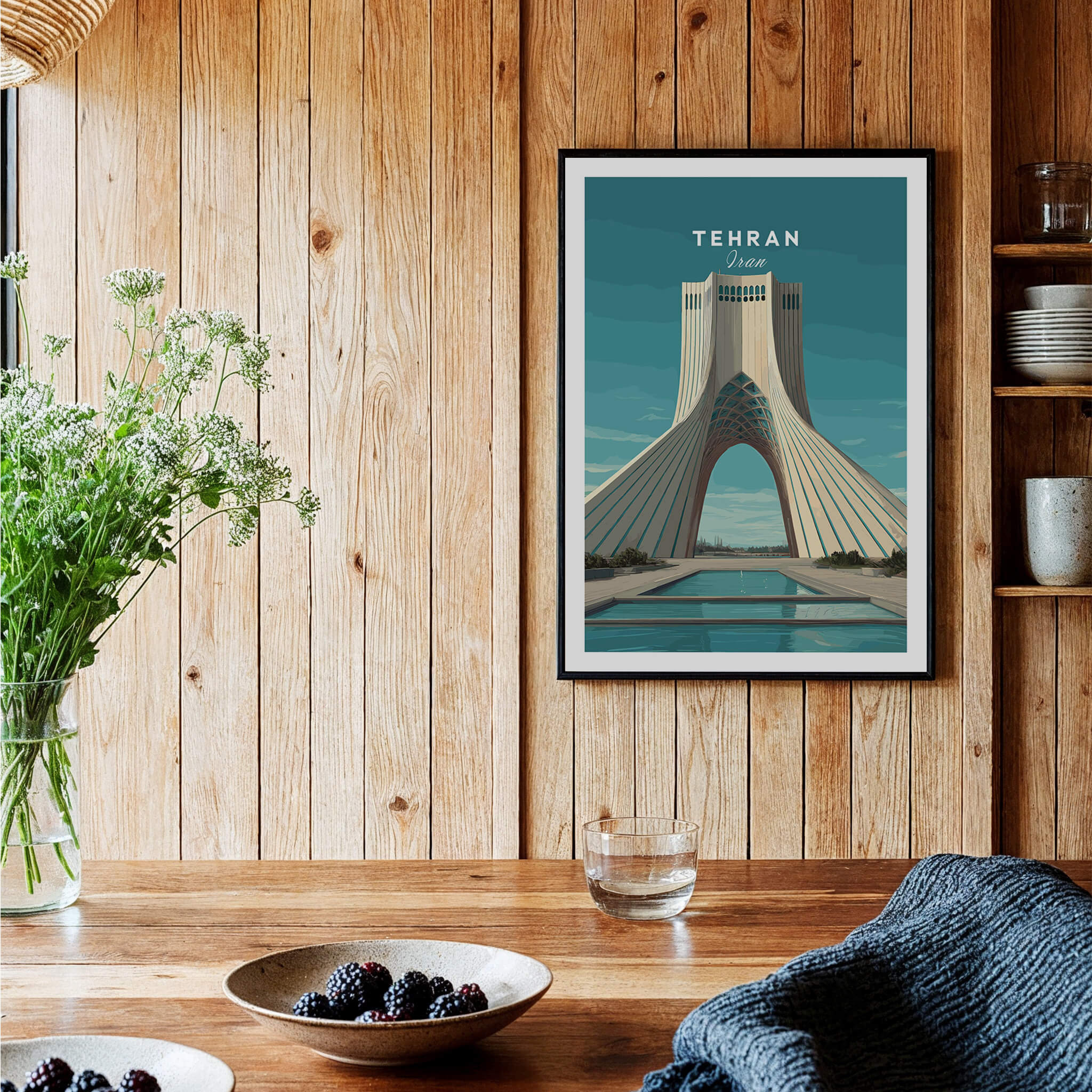 Tehran Wall Art Print | Iran Travel Poster featuring Azadi Tower in contemporary design and artistic detail.