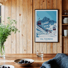 Winter Sports Poster | Val Thorens Ski Resort Wall Art featuring a vintage ski gondola scene.