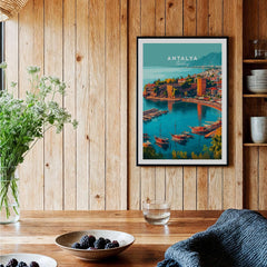 Antalya Canvas Print | Turkish Beach Wall Art displayed in a cozy interior setting with wooden accents.