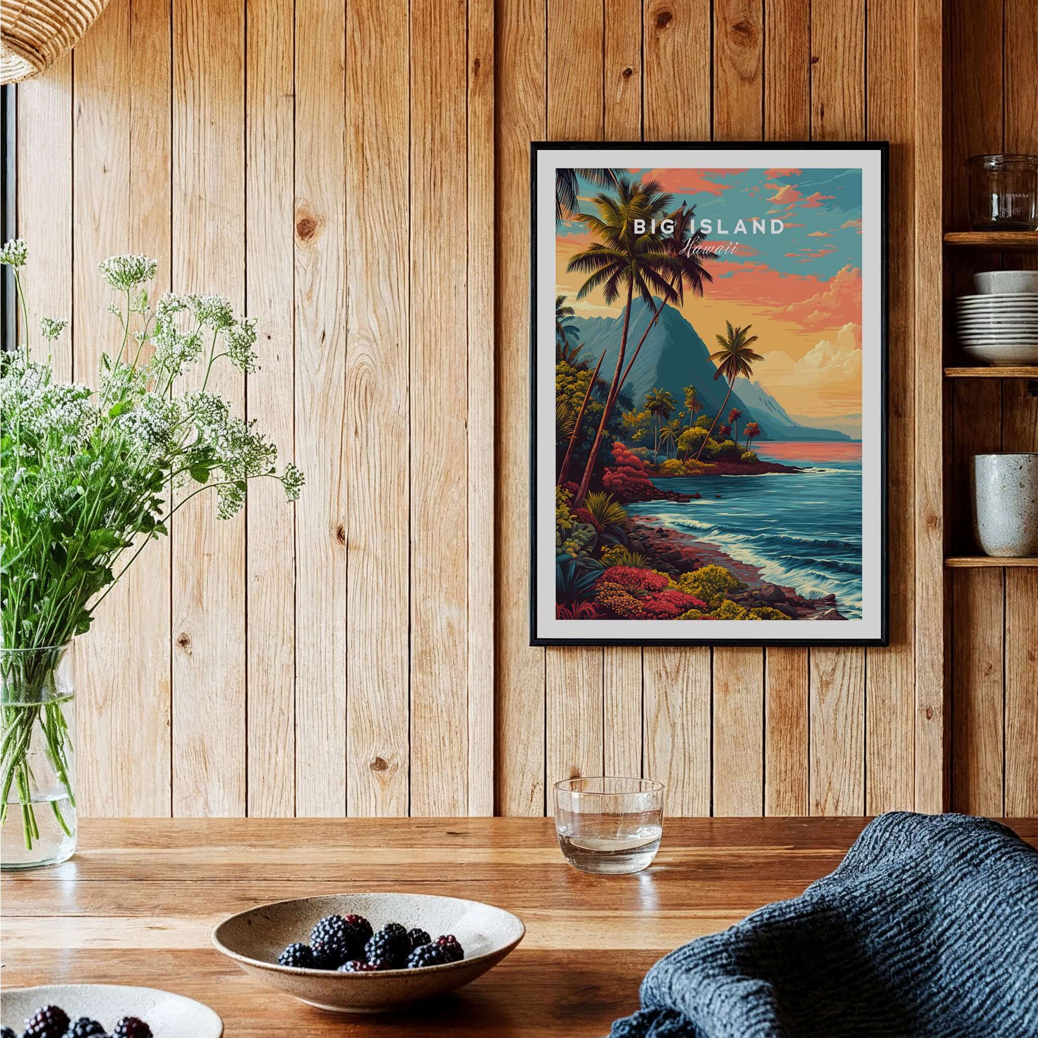 Big Island Hawaii Kona Coast Canvas Art Print | Vibrant Hawaiian Wall Art displayed in a cozy wooden interior.
