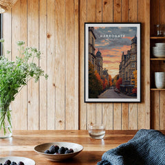 Harrogate Print | English Travel Wall Decor showcasing a picturesque street scene with autumn colors.