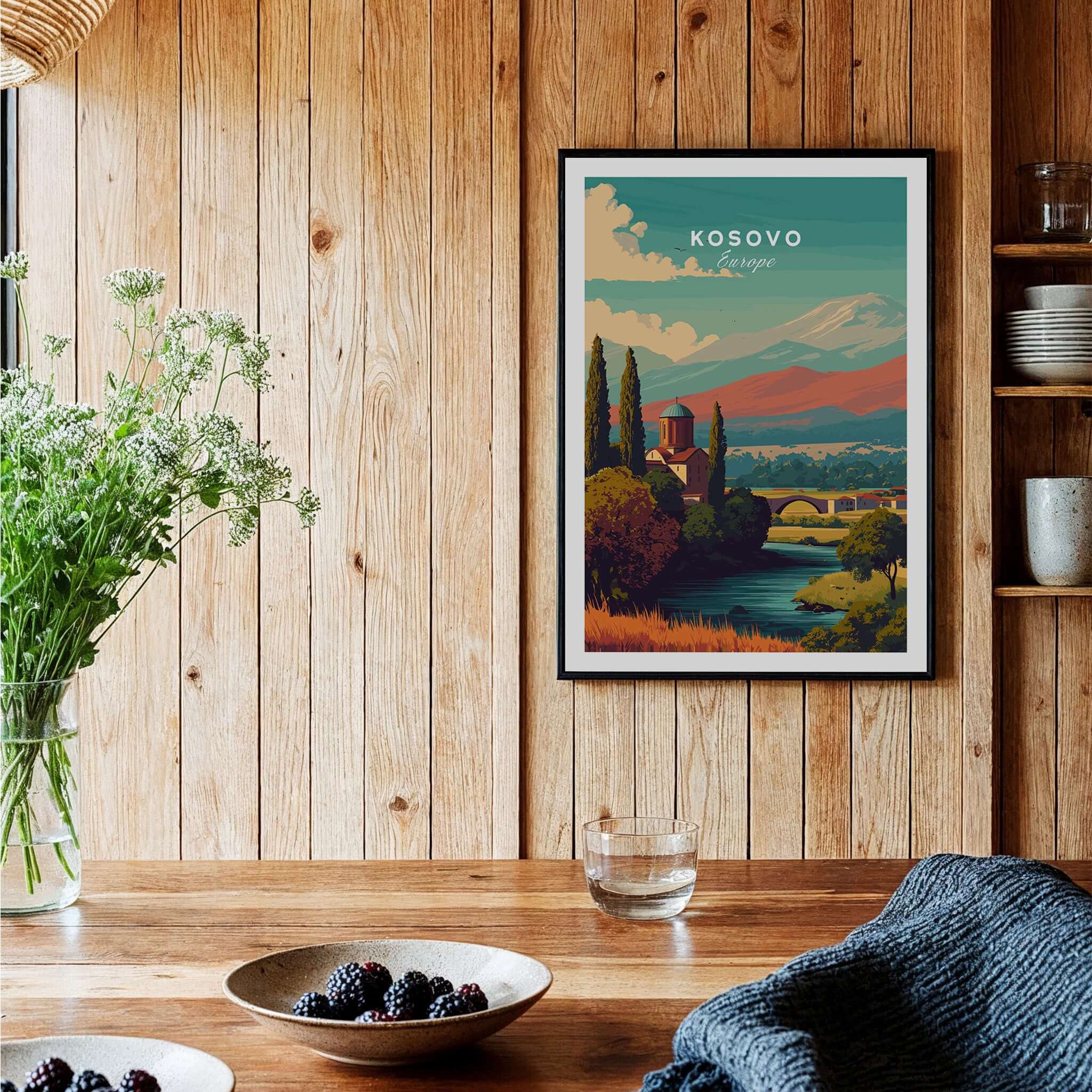 Kosovo Peja Canvas Print | European Travel Wall Art showcasing a scenic view of Kosovo with mountains and landscape.