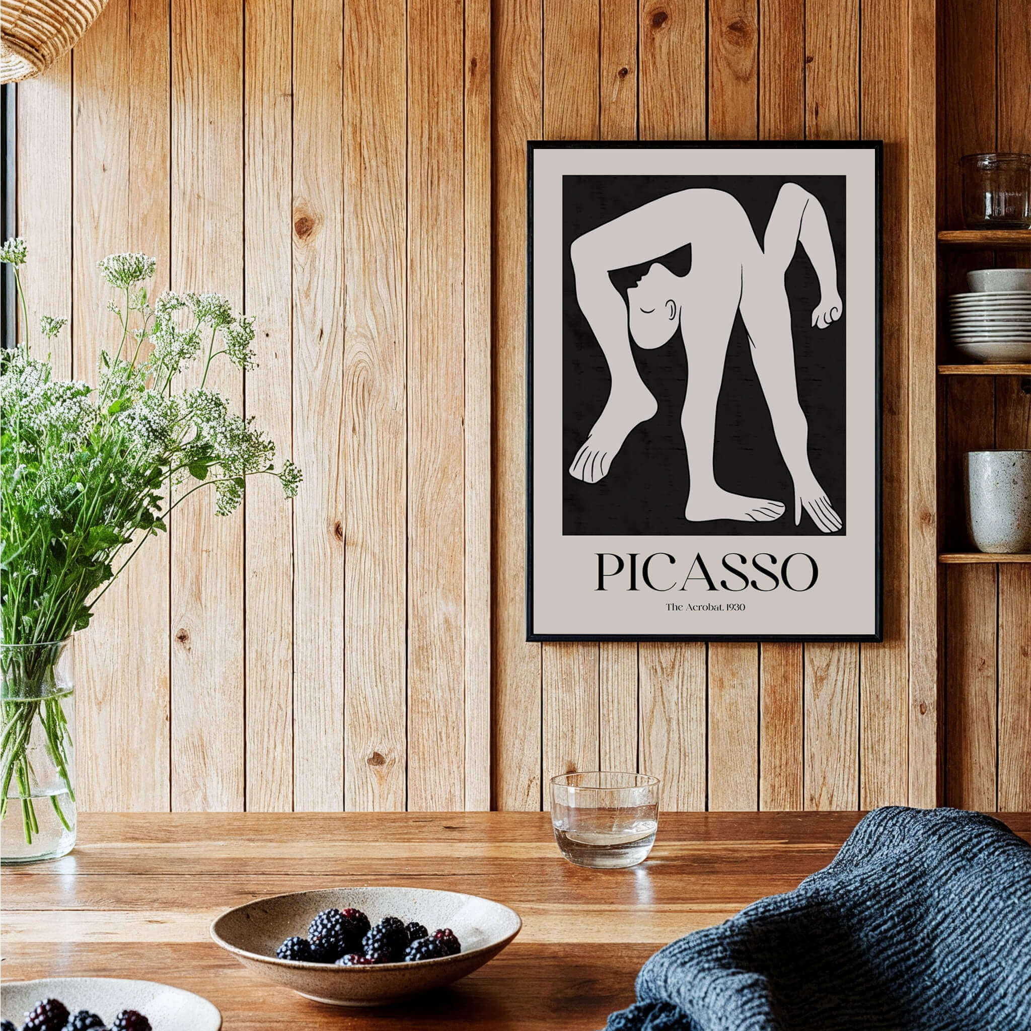Picasso The Acrobat 1930 Black White Figure Poster Minimalist Art Print Wall Decor showcased in a cozy interior setting.