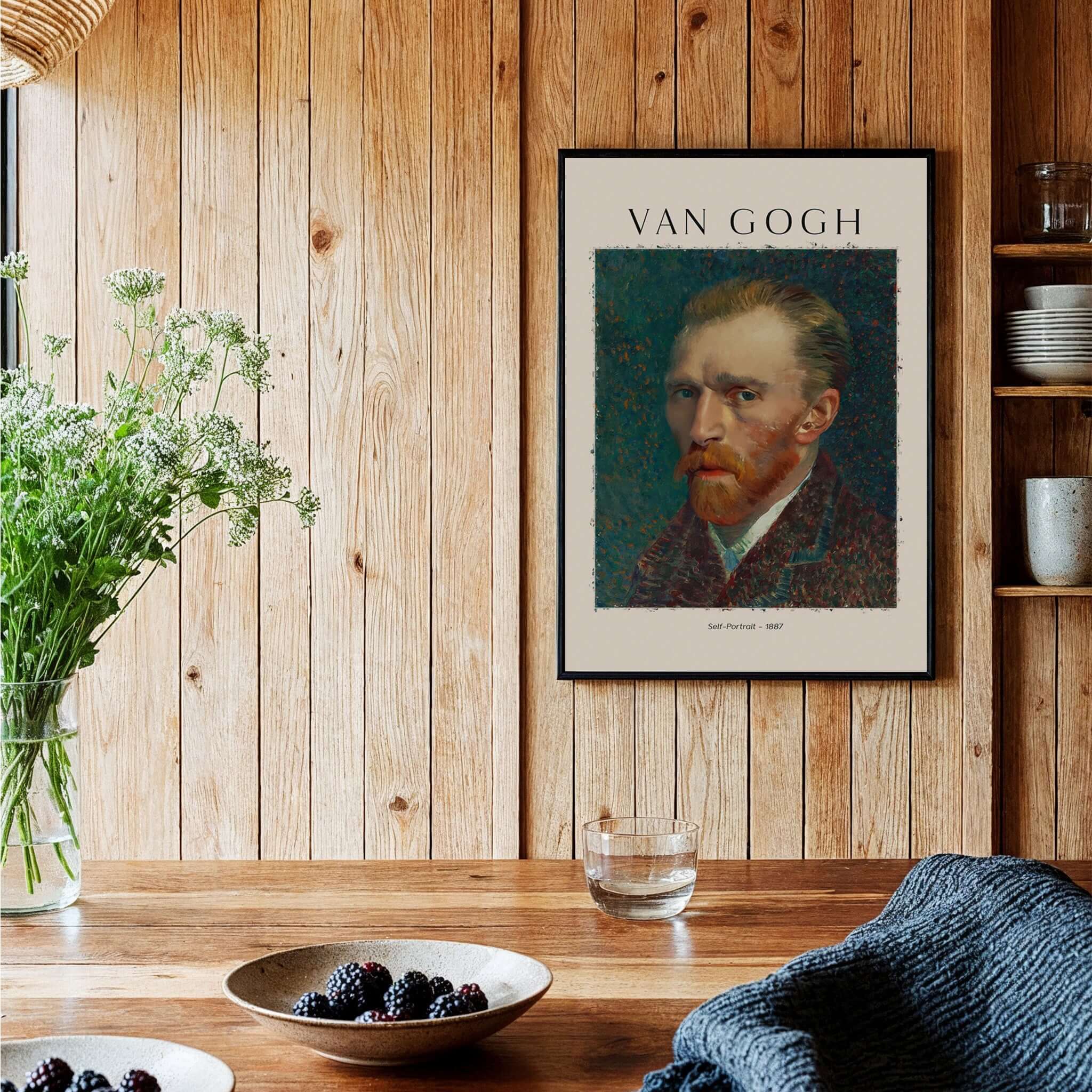 Vincent van Gogh Self Portrait 1887 Post Impressionist Artist Poster Print Wall Art displayed in a cozy interior setting.