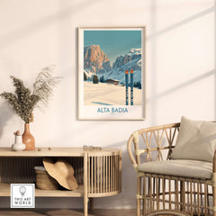 Alta Badia ski wall art featuring stunning Italian Alps landscape in stylish decor setting.