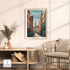 Brussels Belgium Art Print - Grand Place Poster in a stylish living room setting with elegant decor.
