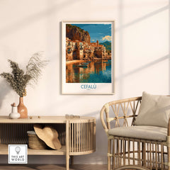 Cefalù Italy Wall Art - Picturesque Italian Town Decor showcasing colorful buildings and coastal views.