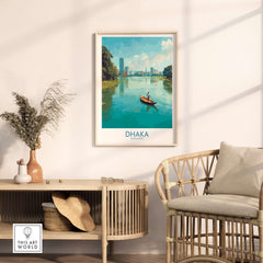 Dhaka Print Bangladesh Buriganga River Poster - Bangladeshi Cityscape Decor in a cozy living space.