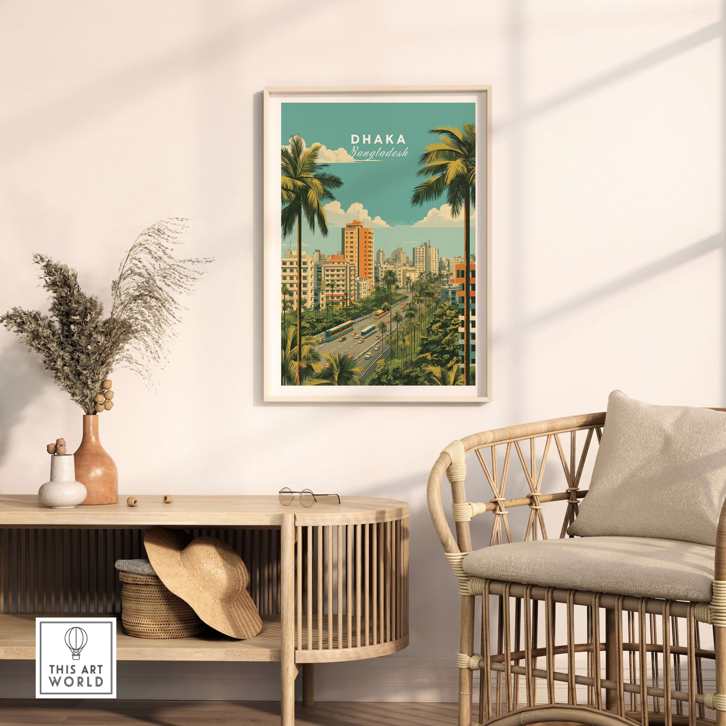 Dhaka Bangladesh Poster - Modern City Landscape Print showcasing the vibrant skyline and contemporary style in a living space.