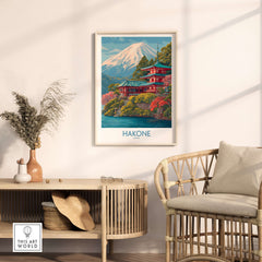 Hakone Japan Wall Art - Japan Travel Print showcasing a serene landscape and traditional architecture.