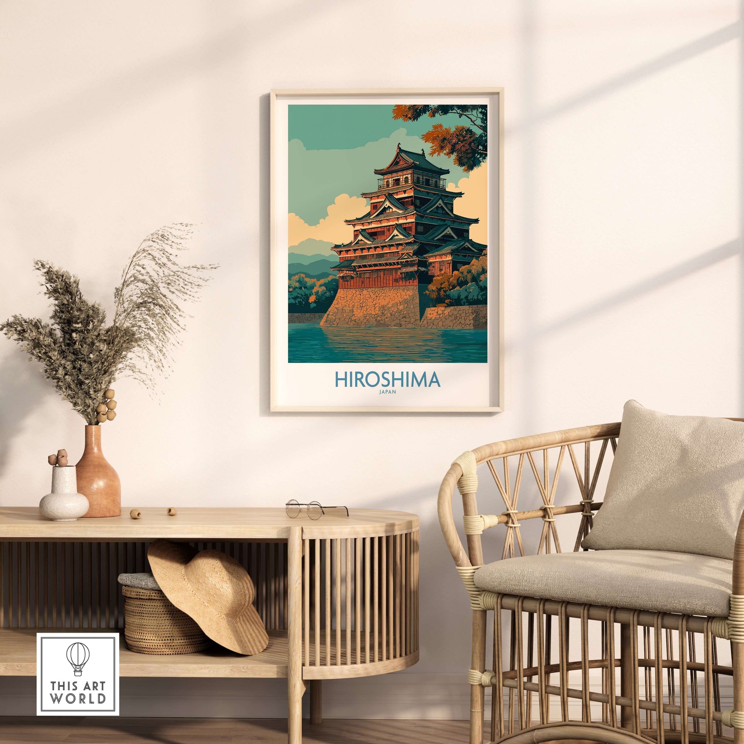 Hiroshima Japan Wall Art - Traditional Landmark Decor featuring iconic architecture in a framed print.