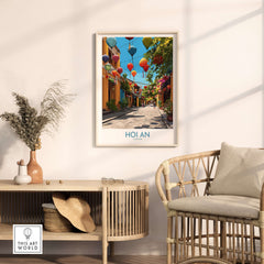 Hoi An Vietnam Traditional Lanterns Wall Art - Vietnamese Cultural Decor in a stylish interior setting.