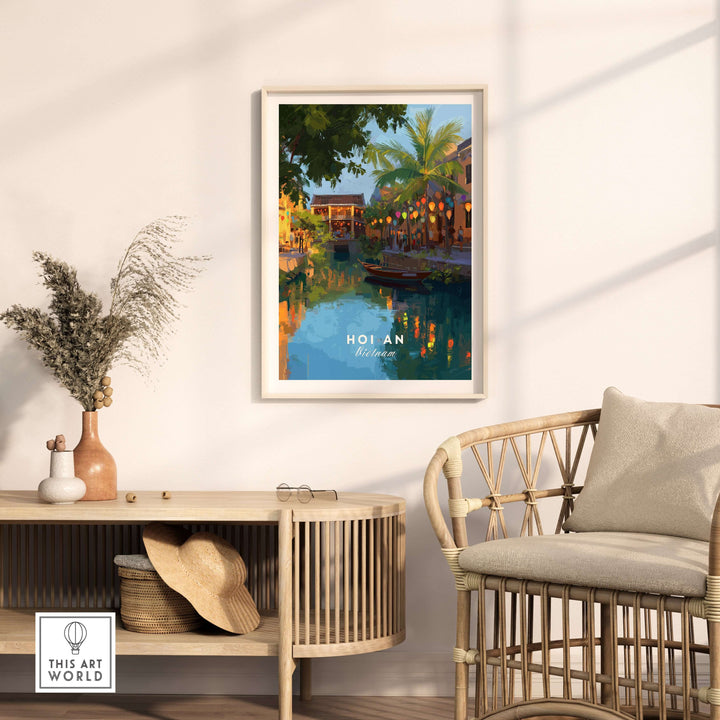 Hoi An Vietnam night print showcasing glowing lanterns in a charming room setting.