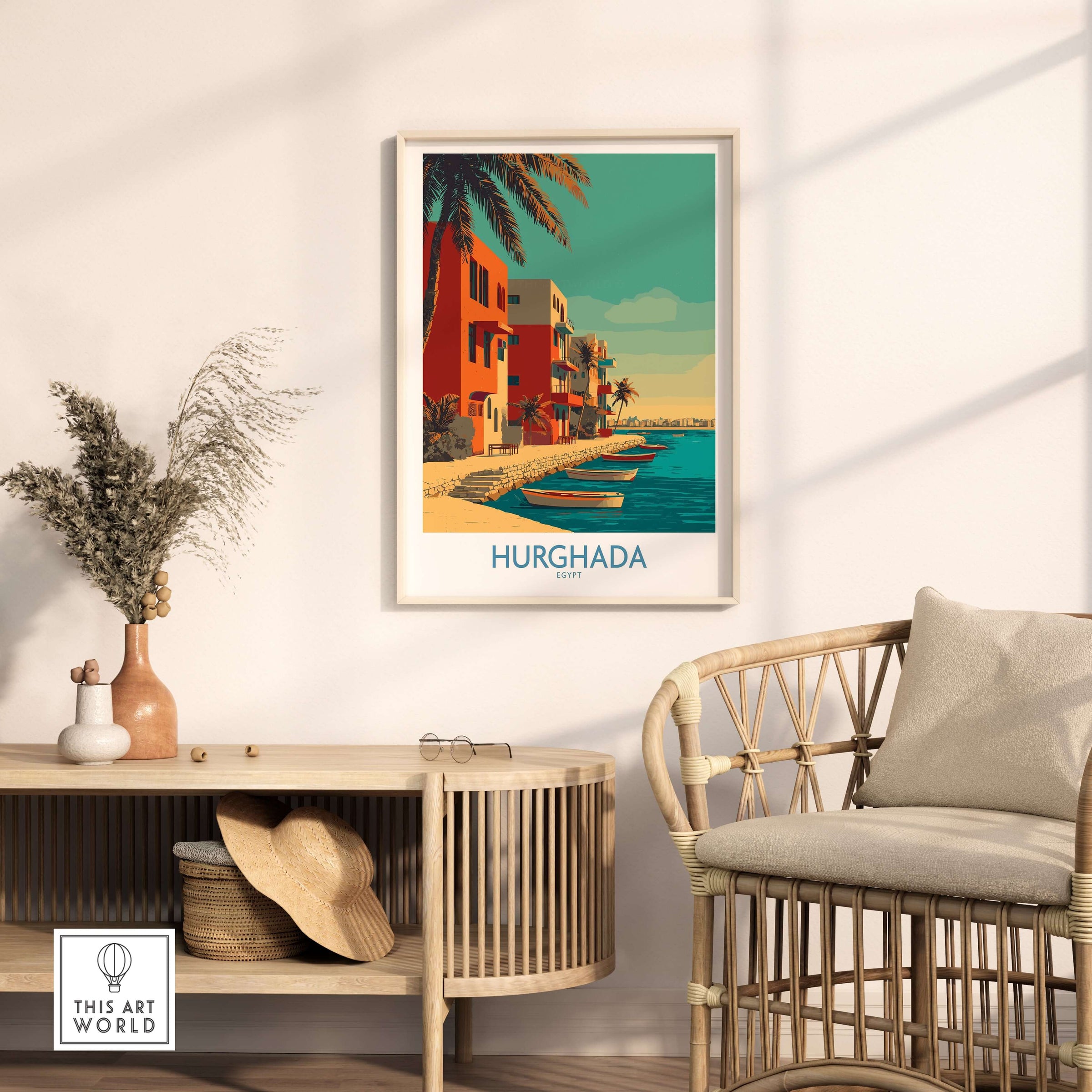Hurghada Egypt Wall Art - Travel Print showcasing vibrant coastal scenes and Red Sea views in a chic interior