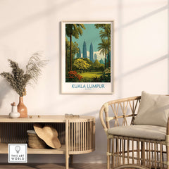 Kuala Lumpur Malaysia Skyline Poster - Malaysian Capital Wall Art displayed in a modern living room setting.