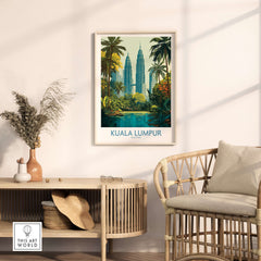 Kuala Lumpur Malaysia KLCC Park Wall Art - Malaysian Skyline Art Print in a stylish living room setting.