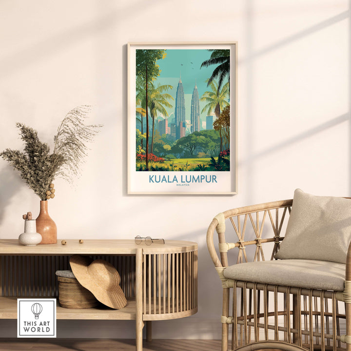 Kuala Lumpur Green City Skyline poster featuring lush greenery and modern architecture in a stylish interior setting.