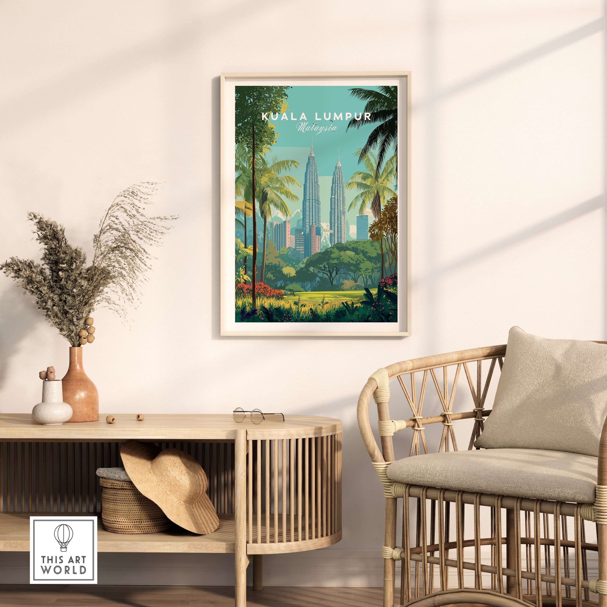 Kuala Lumpur Malaysia Petronas Towers Print - Skyscrapers & Nature Wall Art showcased in modern interior.